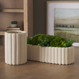 Mira Wide Textured Blush Beige Fluted Ceramic Vase from Mercana - Luna Furniture