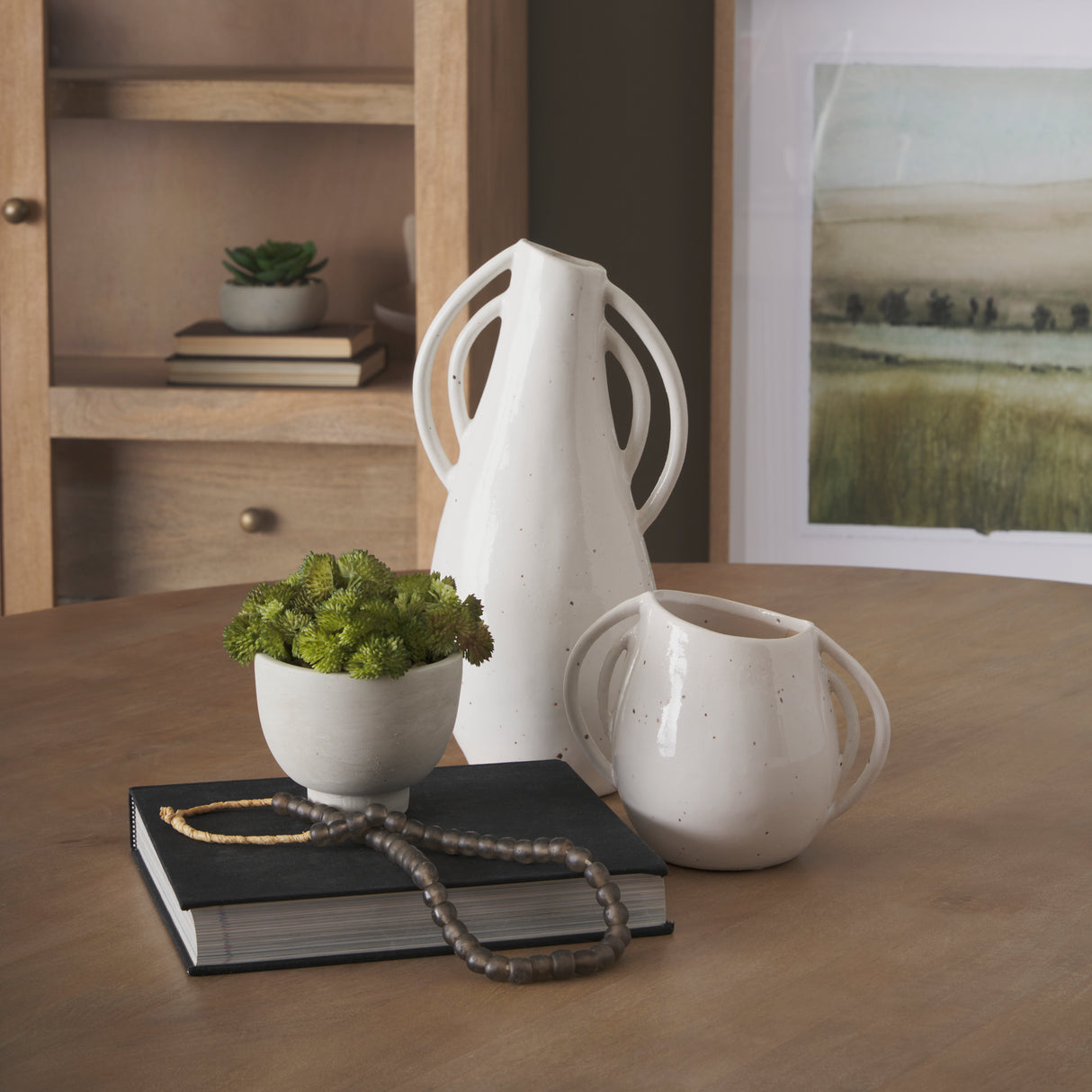 Urvi Tall Off White Speckled Asymmetrical Ceramic Vase from Mercana - Luna Furniture