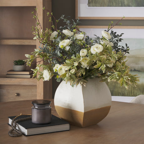 Vania Short Off White w/ Tan Textured Ceramic Vase from Mercana - Luna Furniture