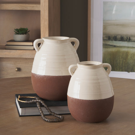 Tryna Large Beige w/ Matte Brown Ceramic Vase from Mercana - Luna Furniture