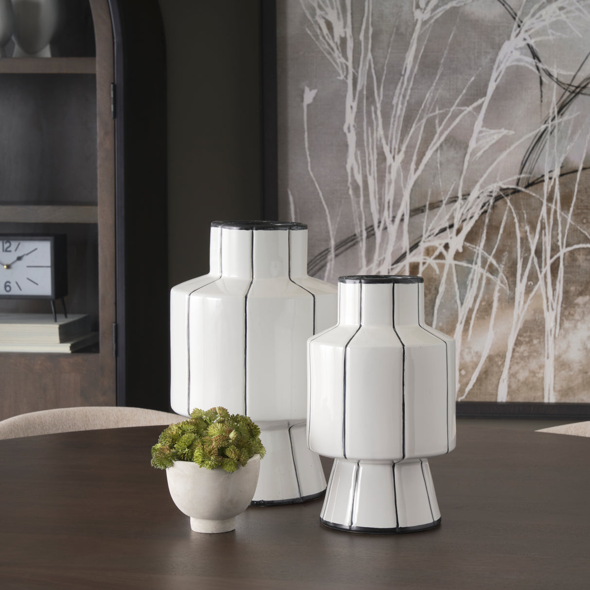 Dinah Small White w/ Black Stripes Ceramic Vase from Mercana - Luna Furniture