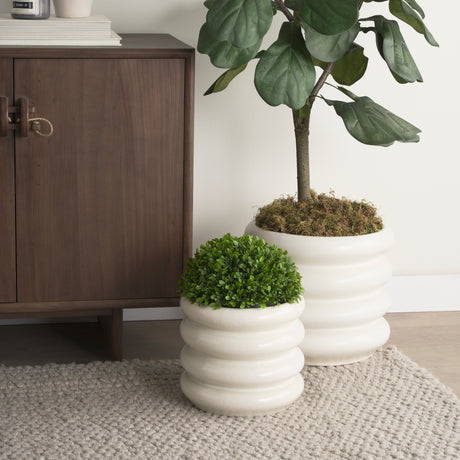 Twyla Short Cream Glazed Floor Vase from Mercana - Luna Furniture