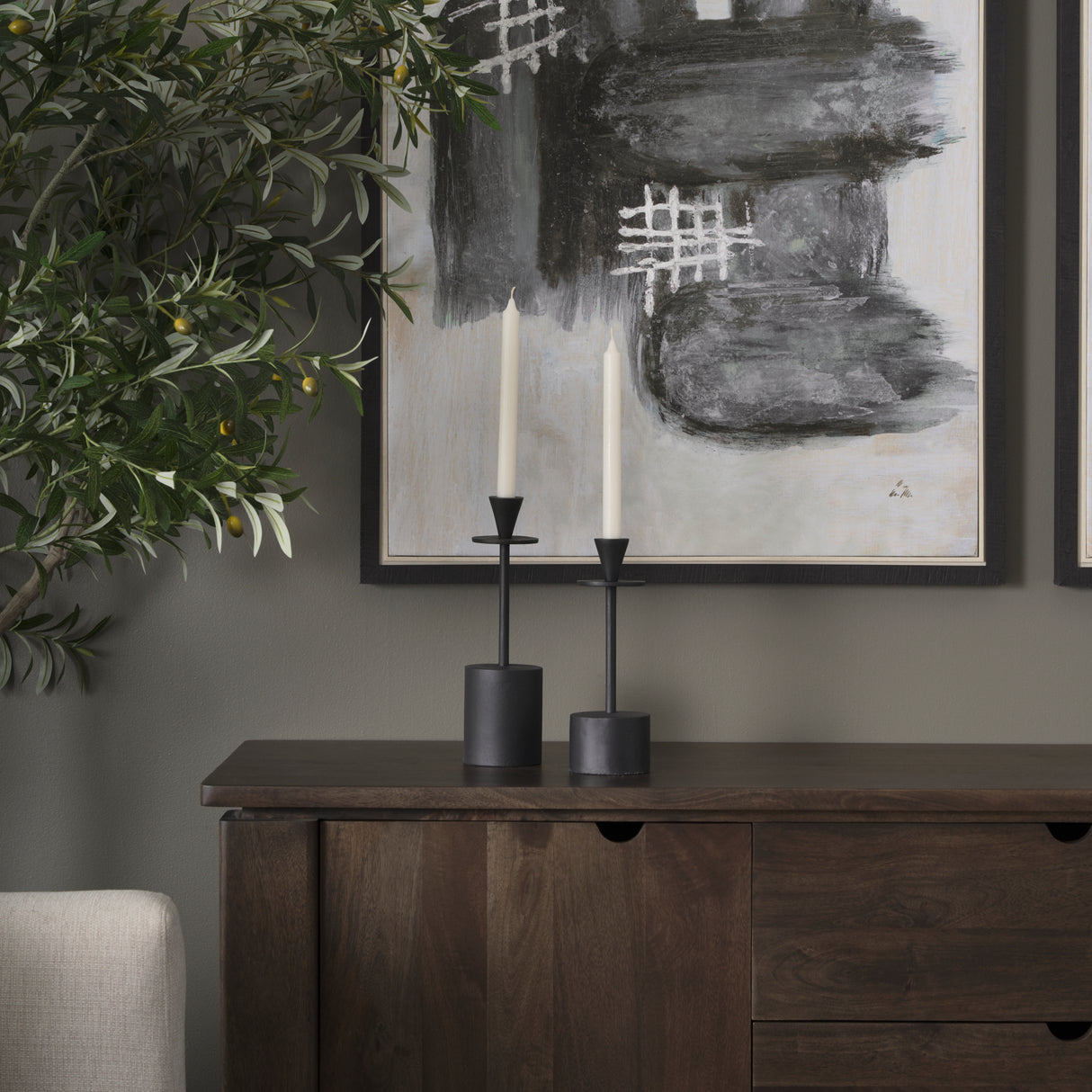 Petria Matte Black Textured Metal Taper Candle Holders from Mercana - Luna Furniture
