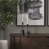 Petria Matte Black Textured Metal Taper Candle Holders from Mercana - Luna Furniture