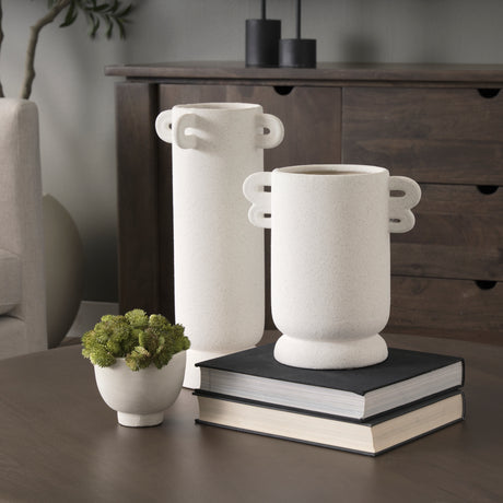 Dylan Tall Textured Off White w/ Handles Ceramic Vase from Mercana - Luna Furniture