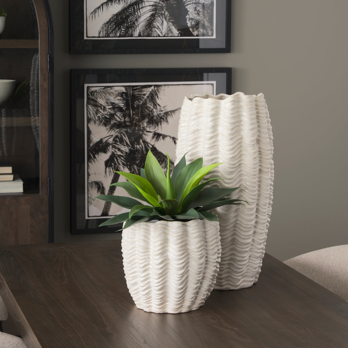 Velia Tall Seashell Sculptural Cream Glazed Ceramic Vase from Mercana - Luna Furniture