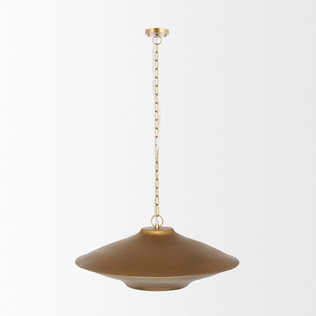 Titus 1-Light Brass Finished Metal Disc Pendant from Mercana - Luna Furniture