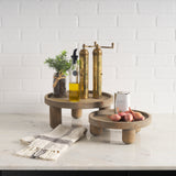 Virve Round Light Brown Wood w/ Gray Wash Wooden Trays from Mercana - Luna Furniture