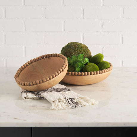 Wendell Light Brown Wood w/ Wood Bead Round Bowls from Mercana - Luna Furniture