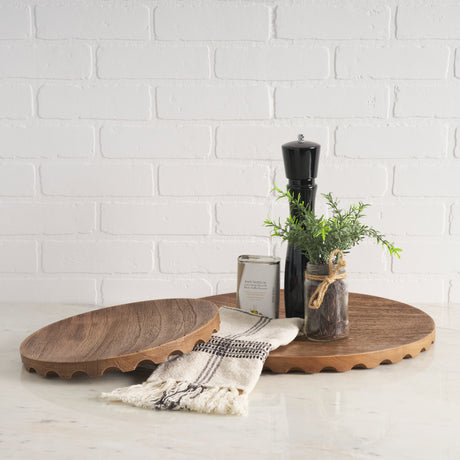 Waverly Round Light Brown Wood Scalloped Edged Trays from Mercana - Luna Furniture