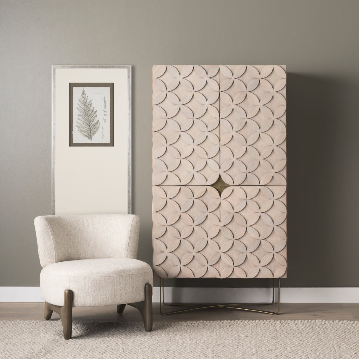 Vyra Dark Brown Wood w/ Cream Fabric Accent Chair from Mercana - Luna Furniture