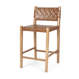 Shane Brown Wood w/ Woven Brown Leather Counter Stool from Mercana - Luna Furniture