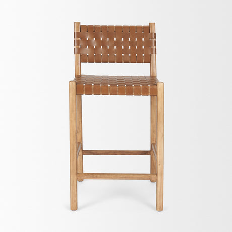 Shane Brown Wood w/ Woven Brown Leather Counter Stool from Mercana - Luna Furniture
