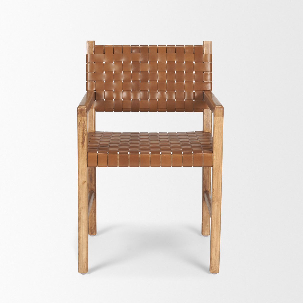 Shane Brown Wood w/ Woven Brown Leather Dining Armchair from Mercana - Luna Furniture