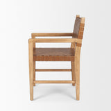 Shane Brown Wood w/ Woven Brown Leather Dining Armchair from Mercana - Luna Furniture