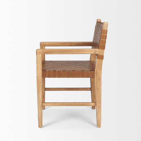 Shane Brown Wood w/ Woven Brown Leather Dining Armchair from Mercana - Luna Furniture