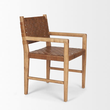 Shane Brown Wood w/ Woven Brown Leather Dining Armchair from Mercana - Luna Furniture