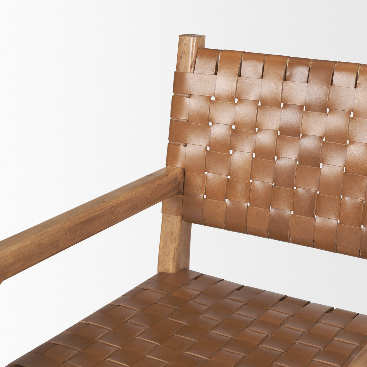 Shane Brown Wood w/ Woven Brown Leather Dining Armchair from Mercana - Luna Furniture