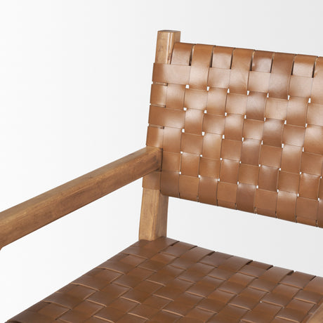 Shane Brown Wood w/ Woven Brown Leather Dining Armchair from Mercana - Luna Furniture