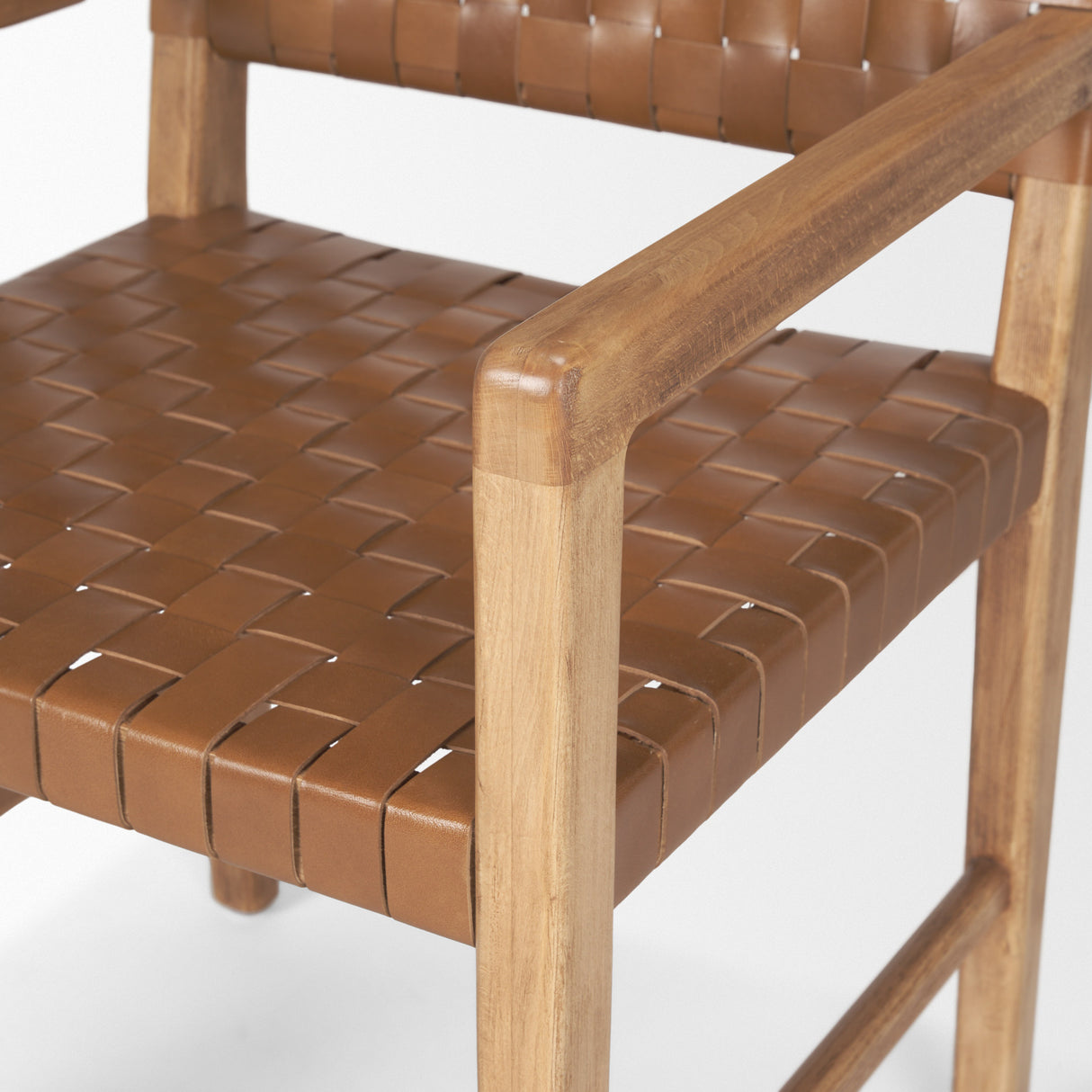 Shane Brown Wood w/ Woven Brown Leather Dining Armchair from Mercana - Luna Furniture