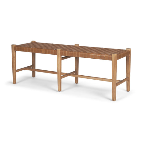 Shane Brown Wood w/ Woven Brown Leather Bench from Mercana - Luna Furniture