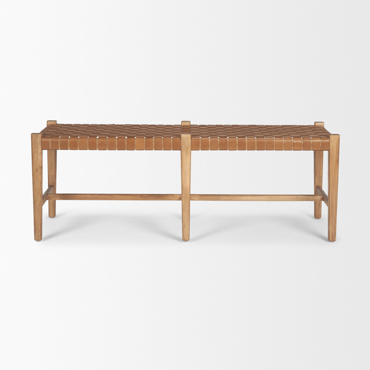 Shane Brown Wood w/ Woven Brown Leather Bench from Mercana - Luna Furniture
