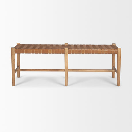 Shane Brown Wood w/ Woven Brown Leather Bench from Mercana - Luna Furniture
