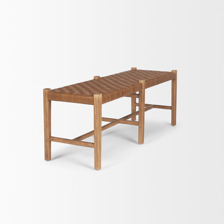 Shane Brown Wood w/ Woven Brown Leather Bench from Mercana - Luna Furniture