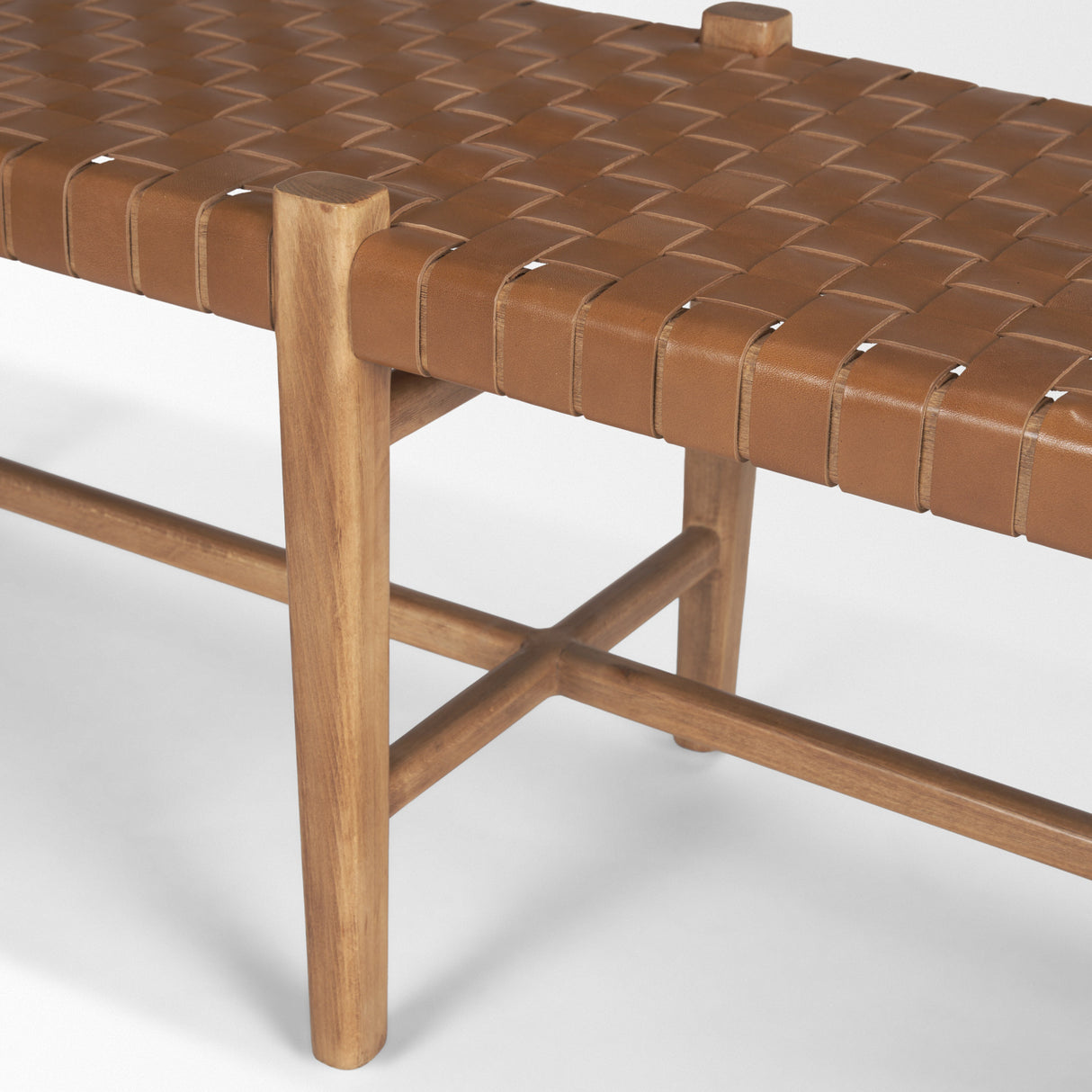 Shane Brown Wood w/ Woven Brown Leather Bench from Mercana - Luna Furniture