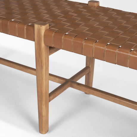 Shane Brown Wood w/ Woven Brown Leather Bench from Mercana - Luna Furniture