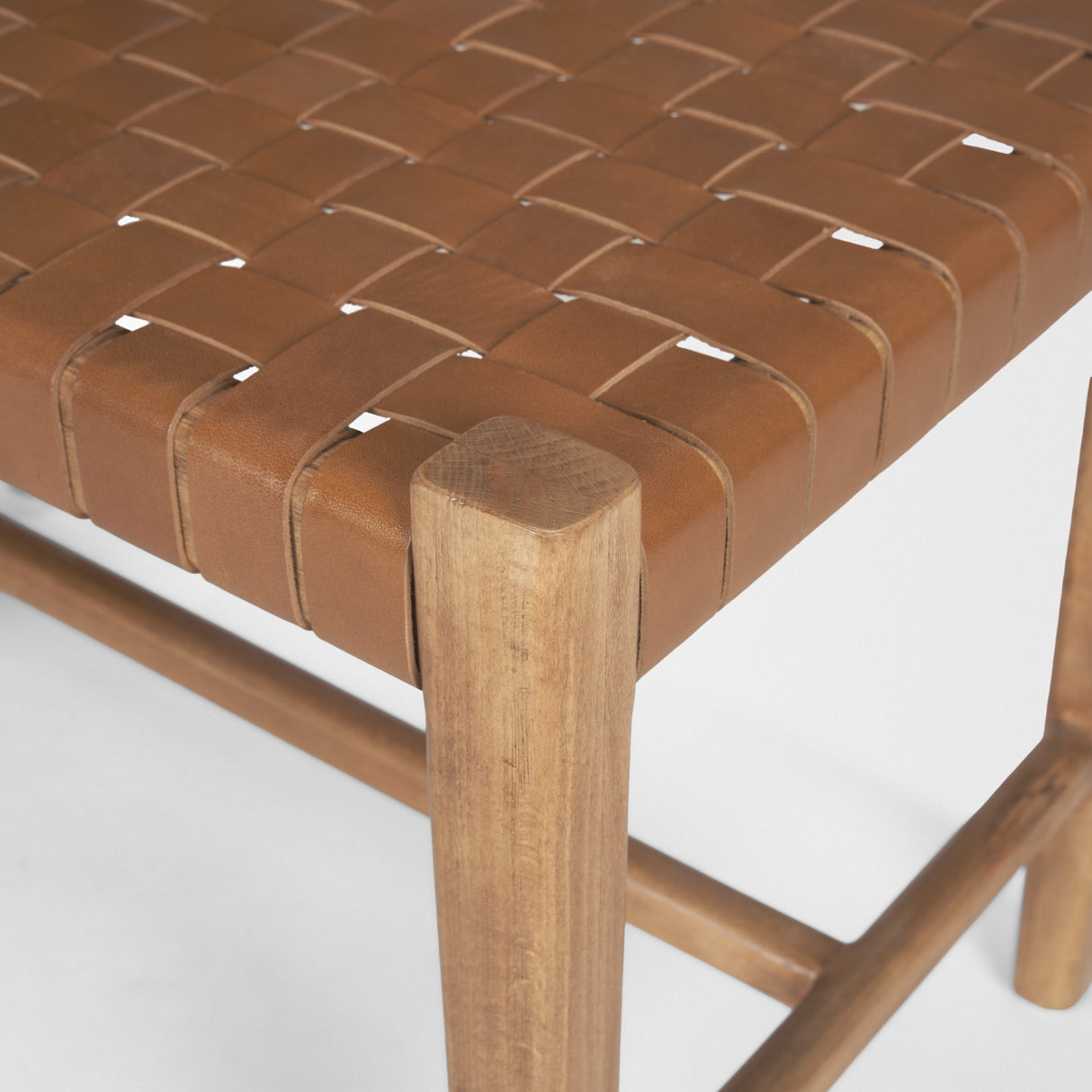 Shane Brown Wood w/ Woven Brown Leather Bench from Mercana - Luna Furniture