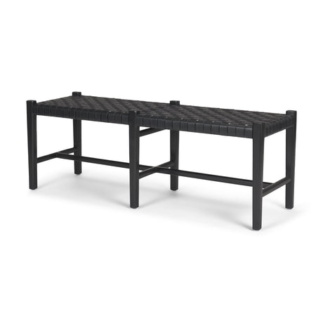 Shane Black Wood w/ Woven Black Leather Bench from Mercana - Luna Furniture