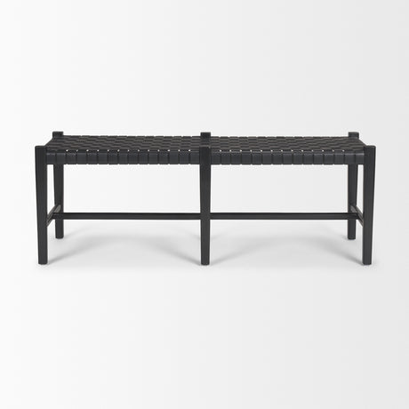 Shane Black Wood w/ Woven Black Leather Bench from Mercana - Luna Furniture