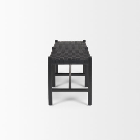 Shane Black Wood w/ Woven Black Leather Bench from Mercana - Luna Furniture