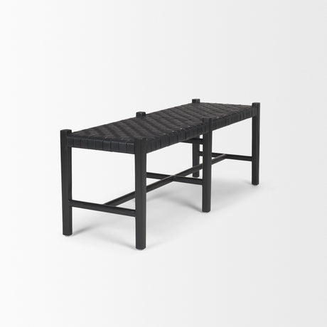 Shane Black Wood w/ Woven Black Leather Bench from Mercana - Luna Furniture