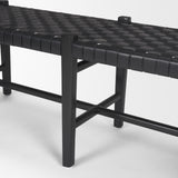 Shane Black Wood w/ Woven Black Leather Bench from Mercana - Luna Furniture