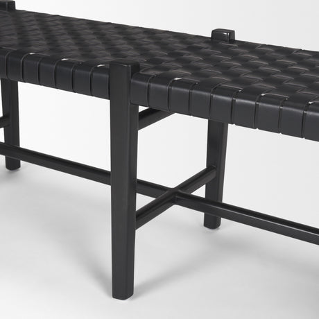 Shane Black Wood w/ Woven Black Leather Bench from Mercana - Luna Furniture