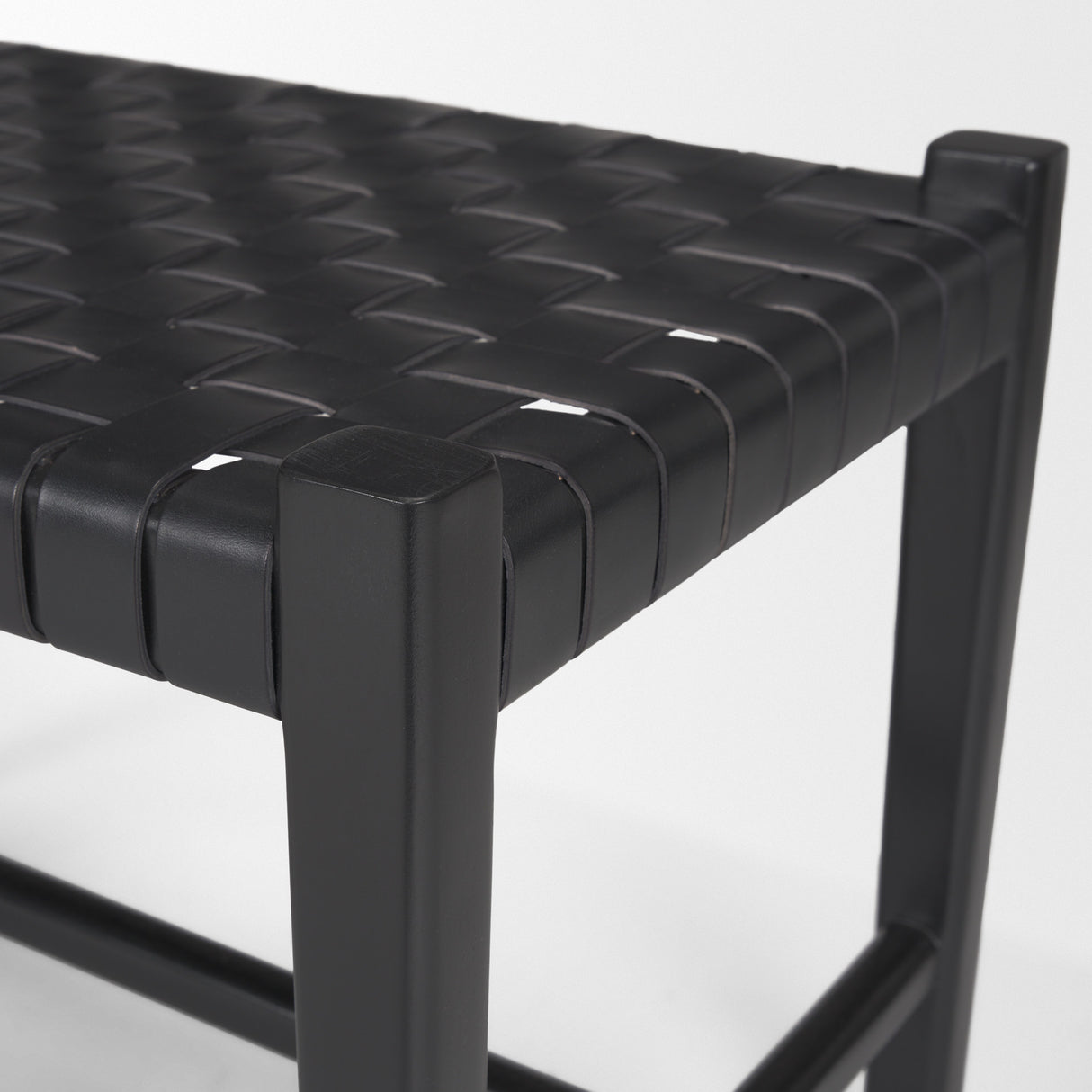 Shane Black Wood w/ Woven Black Leather Bench from Mercana - Luna Furniture