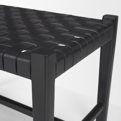 Shane Black Wood w/ Woven Black Leather Bench from Mercana - Luna Furniture