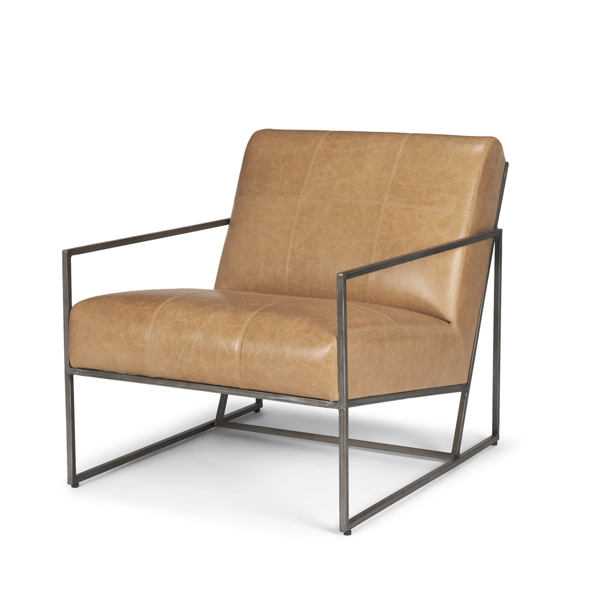 Stratton Gunmetal w/ Genuine Brown Leather Upholstered Accent Chair from Mercana - Luna Furniture
