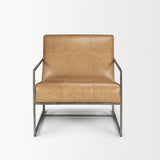 Stratton Gunmetal w/ Genuine Brown Leather Upholstered Accent Chair from Mercana - Luna Furniture