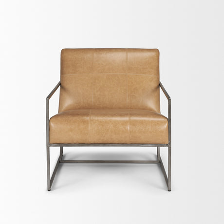 Stratton Gunmetal w/ Genuine Brown Leather Upholstered Accent Chair from Mercana - Luna Furniture