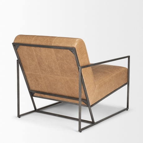Stratton Gunmetal w/ Genuine Brown Leather Upholstered Accent Chair from Mercana - Luna Furniture