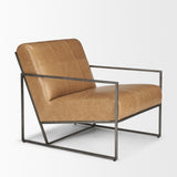 Stratton Gunmetal w/ Genuine Brown Leather Upholstered Accent Chair from Mercana - Luna Furniture