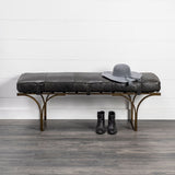 Jessie 55L x 16W Black Leather Seat W/Gold Metal Base Accent Bench from Mercana - Luna Furniture