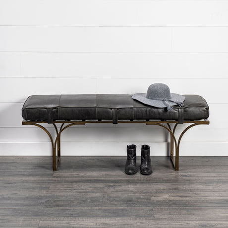 Jessie 55L x 16W Black Leather Seat W/Gold Metal Base Accent Bench from Mercana - Luna Furniture