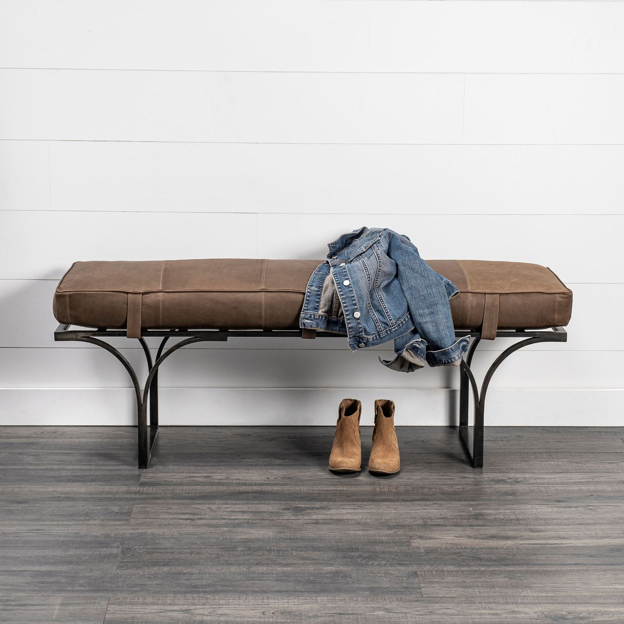 Jessie 55L x 16W Brown Leather Seat W/Black Metal Base Accent Bench from Mercana - Luna Furniture