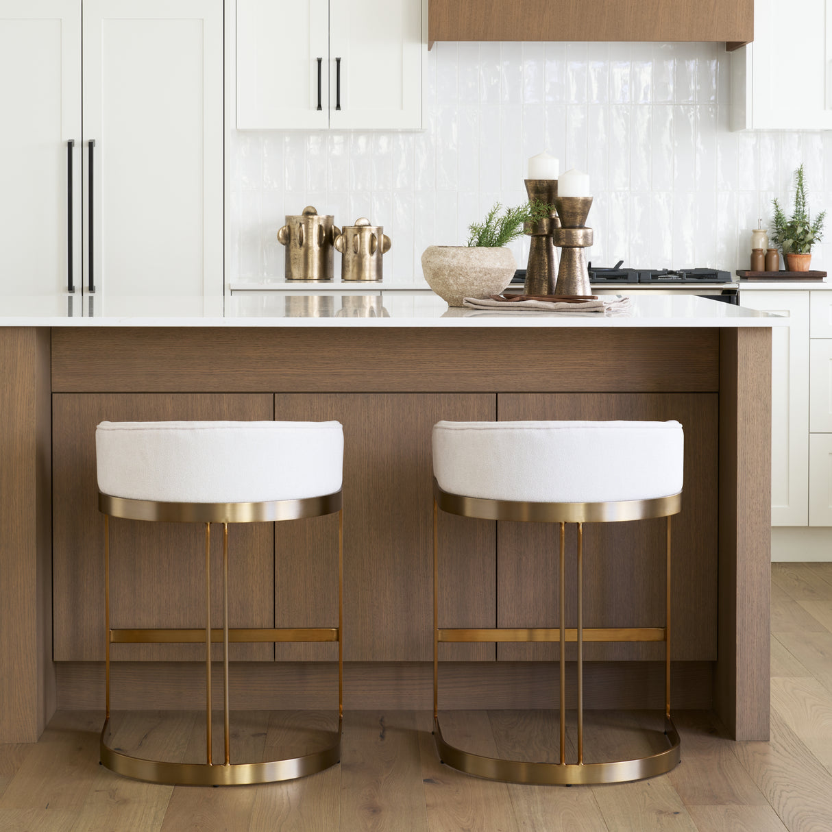 Hollyfield II Cream Fabric Seat W/ Gold Metal Base Counter Stool from Mercana - Luna Furniture