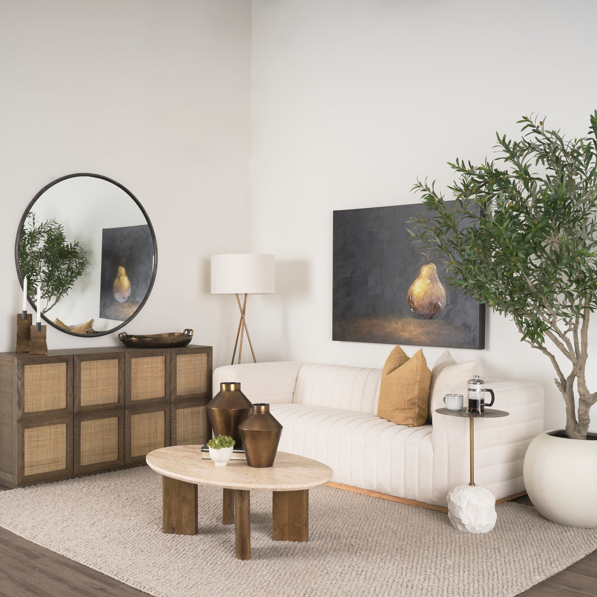Syona Travertine + Mango Wood leg Oval Coffee table from Mercana - Luna Furniture
