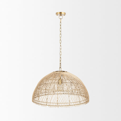 Thad 1-Light Natural Woven Rattan Dome Pendant from Mercana - Luna Furniture